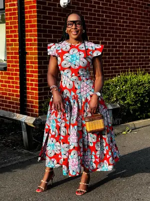 African Print Cotton Cap Sleeve Midi Step Dress