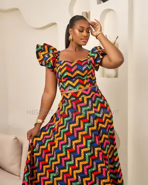 African Print Off Shoulder Crop Top and Long Skirt