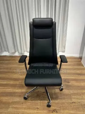 High-Back Executive Office Chair–Black Leatherette Chrome Swivel Base
