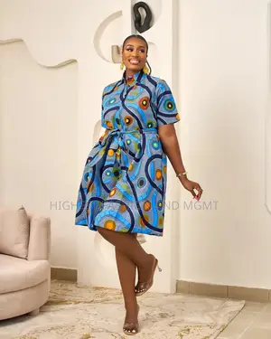 Mixed Print Knee Length Shirt Dress