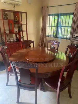 Solid Mahogany Round Dining Table With Lazy Susan + 6 Chairs