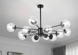 Modern 12-Light Black Glass Chandelier Ceiling Light