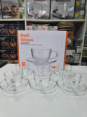 Glass Coffee Cup Saucer Set – 12 Pieces (6 Cups 6 Saucers)