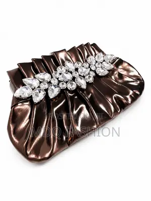 Luxury Metallic Bronze Evening Clutch Bag With Crystal Embellishments