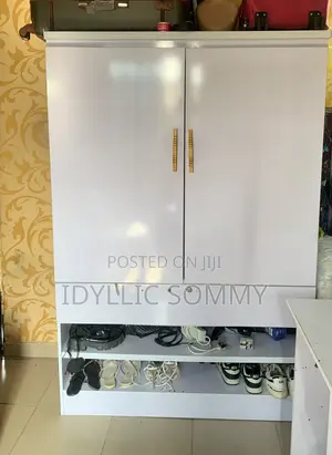 Modern White Wooden Wardrobe With Shoe Rack – Excellent Condition