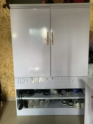 Modern White Wooden Wardrobe With Shoe Rack – Excellent Condition