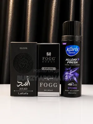 Lattafa Asad + Fogg Explore + Karis Storm Body Spray Combo