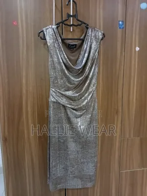 Metallic Draped Sheath Dress – Champagne Gold