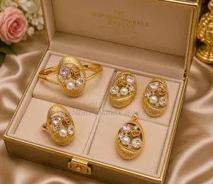 Italian Gold Plated Non Tarnish Set Necklace, Earrings, Ring Bangle