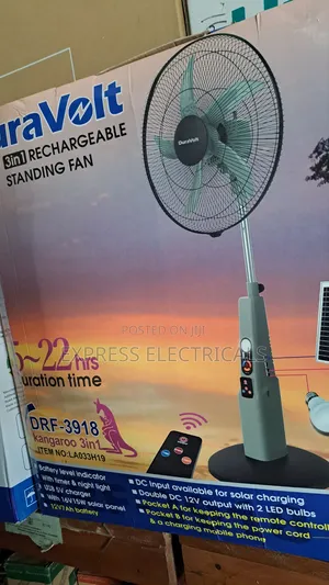 Brand New DuraVolt 18" Kangaroo 3in1 Solar Rechargeable Fan | 5-22hrs