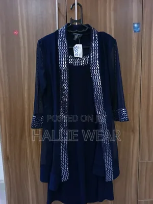 Elegant Navy Blue 2-Piece Dress Sheer Mesh Cardigan Set