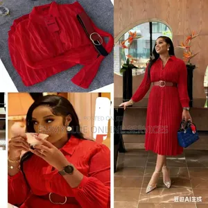 A Vibrant Red Pleated Midi Gown