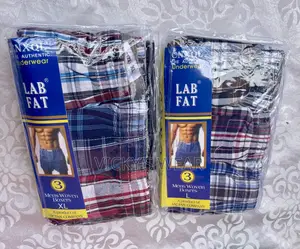 LAB FAT 3 in 1 Men Woven Cotton Boxers - Checkered Plaid - Size L, XL
