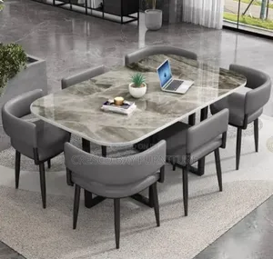6-Seater Grey Marble Dining Set (Brand New)