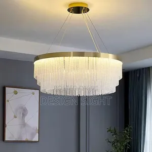 Modern Round Crystal Ring Chandelier With a Tiered Crystal Fringe