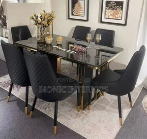 6 Seaters Marble Top Dining Table Set