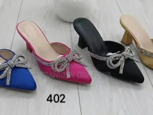Women's Elegant Pointed Toe Mid-Heel Mules With Rhinestone Bow
