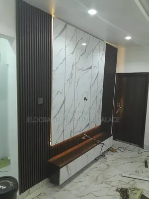 Full Wall to Wall Television Console Stand With Flutted Panel