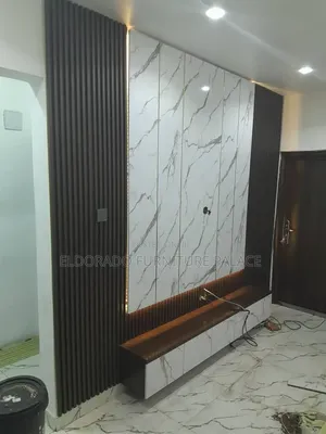 Full Wall to Wall Television Console Stand With Flutted Panel