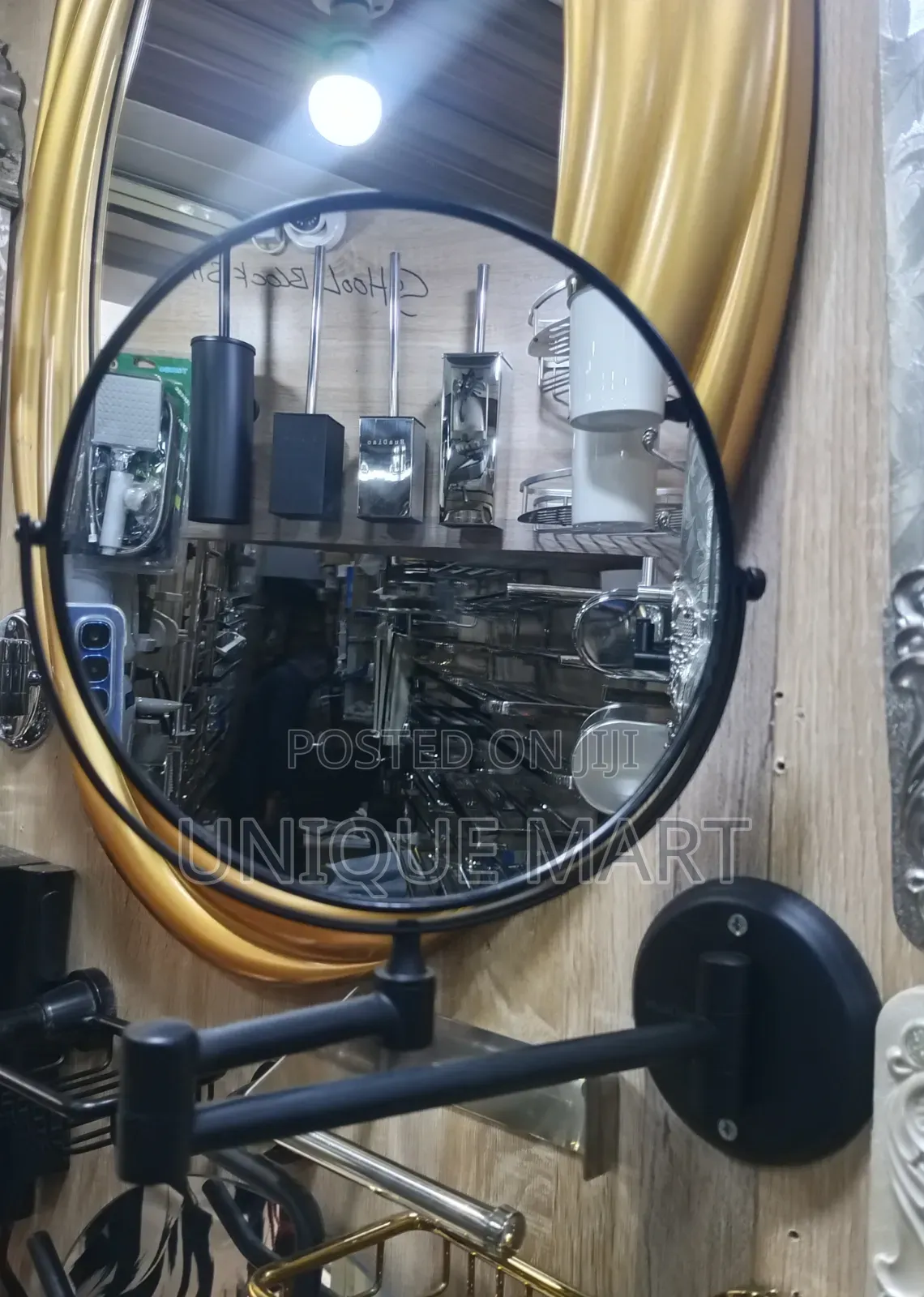 Double Sided, Wall Mounted Black Matt Makeup Extendable Mirror