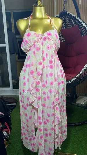 Pink Floral Chiffon Ruffle Maxi Dress