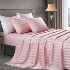  Premium Pink Stripe Duvet, Bedsheets and 4 Pillowcase Set 