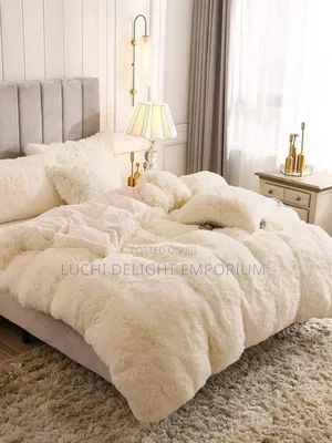 Luxury Fluffy Fur Duvet Set - 6/6, 6/7, 7/7(cream/White)