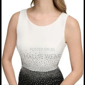 Calvin Klein Women's Black White Rhinestone Sheath Dress