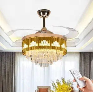 Crystal Blade Fan Chandelier With Bluetooth Speaker