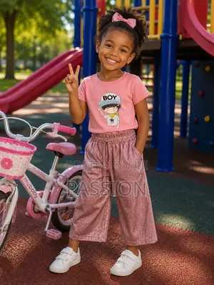 Pink T-Shirt Metallic Trousers Stylish Girls Casual Outfit