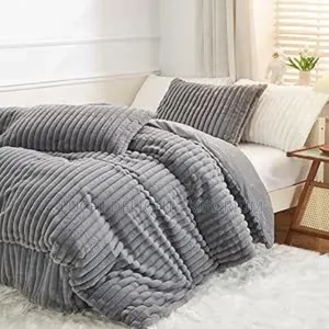 Rabbit Faux Fur Duvet, Bedsheet and 4 Pillowcase Set-Ash-6/7,7/7