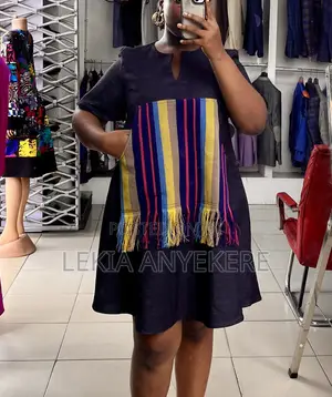 Aso Oke Patch Pocket Denim Dress