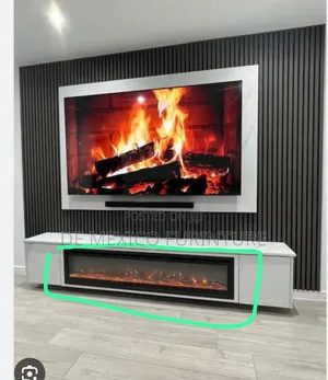TV Console Made With Panel, Plywood, and Fireplace