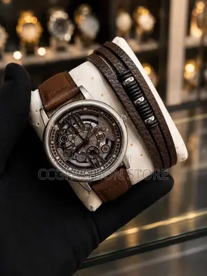Brown Leather Watch and Bracelet