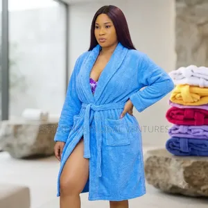 Women Plush Fleece Bathrobe-Soft Absorbent Towel Nightgown Loungewear