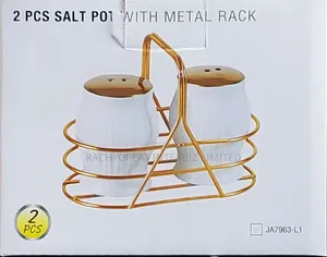 2PCS Ceramic Salt Pepper Pot Set With Gold Metal Rack