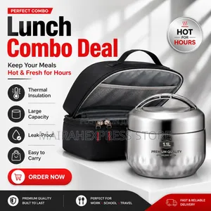 1000ml RoundStainless Food Flask With Bag Combo