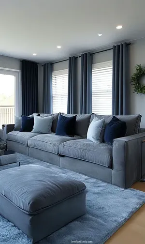Modern Plush Gray Sectional Sofa With Matching Large Ottoman