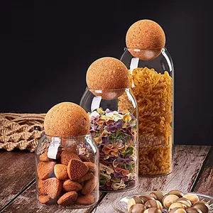 Glass Jars With Airtight Cork Ball Lid Set