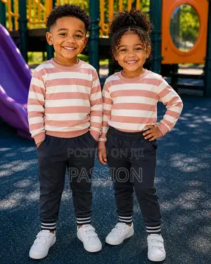 Pink Stripe Sweatshirt Twin Outfit
