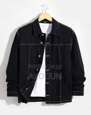 Premium Black Denim Jacket With White Stitch Unisex Streetwear