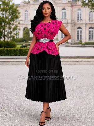 Luxe Miyaki 2pcs Gown Cord Lace Top Set With Free Stoned Waist Belt
