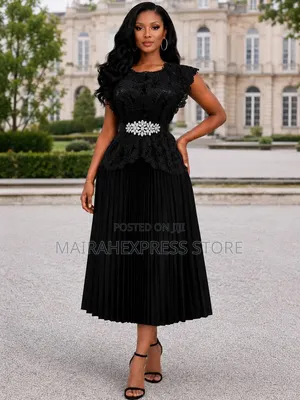 Luxe Miyaki 2pcs Gown Cord Lace Top Set With Free Stoned Waist Belt