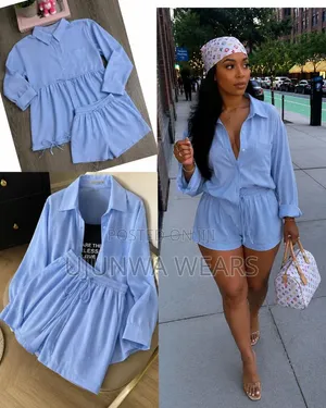 Crinkle Linen Button-Down Shirt Drawstring Shorts