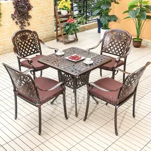 Outdoor Aluminum Patio Table Chairs ( Top Brown Cushion)