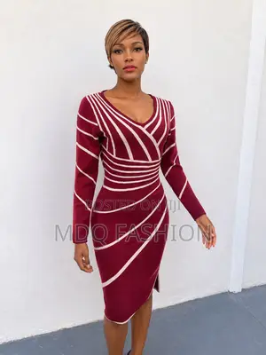 Wine Red Patterned Bodycon Dress