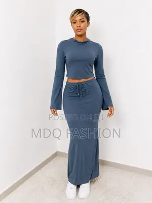 2-Piece Long-Sleeve Crop Maxi Skirt Set