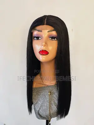 18” Silky Straight Wig With 4 by 4 T Closure. High Human Hair Blend.