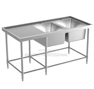 Commercial Double Bowl Stainless Steel Sink With Side Drainboard