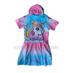2 PCS Dress Style Girls Cover Up Swimming Trunk With Cap- Multi